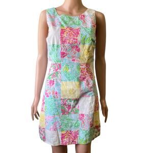 Lilly Pulitzer “Delia” Multicolor Patchwork Tie Up Sides Boho Mini Dress 4